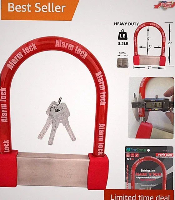 120db Alarm Bike U Lock, Heavy Duty Stainless Steel - Ultimate Theft Protection