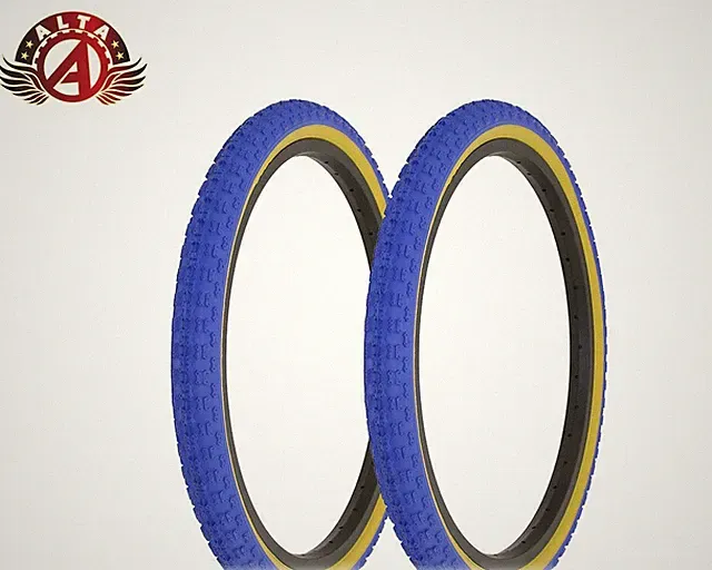 2 Alta BICYCLE WIRE BEAD 20 X 1.75 BMX DURABLE TIRES BLUE/GUM COMP III TREAD.