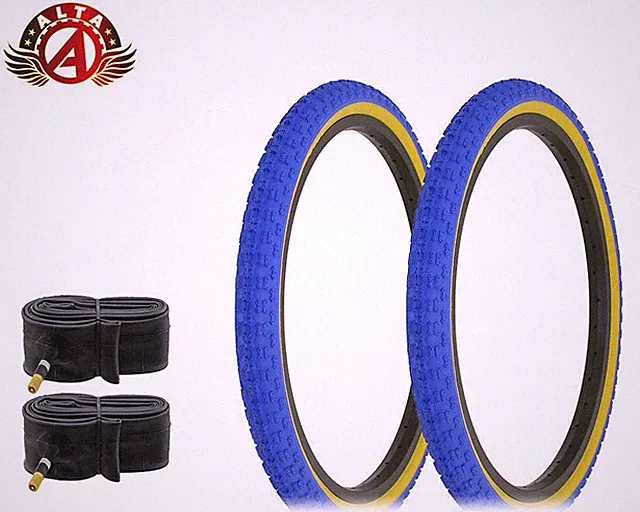 2 Alta BICYCLE WIRE BEAD 20 X 1.75 BMX DURABLE TIRES BLUE/GUM COMP III W/TUBES.
