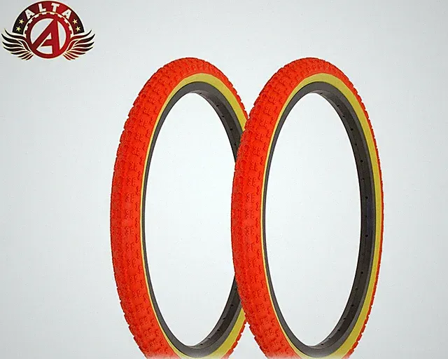 2 Alta BICYCLE WIRE BEAD 20 X 1.75 BMX DURABLE TIRES RED/GUM COMP III TREAD.