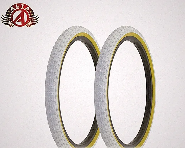 2 Alta BICYCLE WIRE BEAD 20 X 1.75 BMX DURABLE TIRES WHITE/GUM COMP III TREAD.