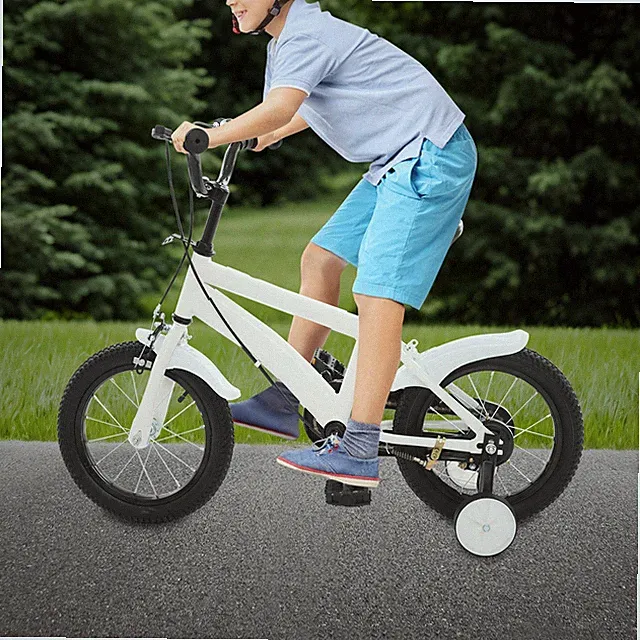 14" White Kids Bicycle with Training Wheels for Ages 3-6, Durable & Comfortable
