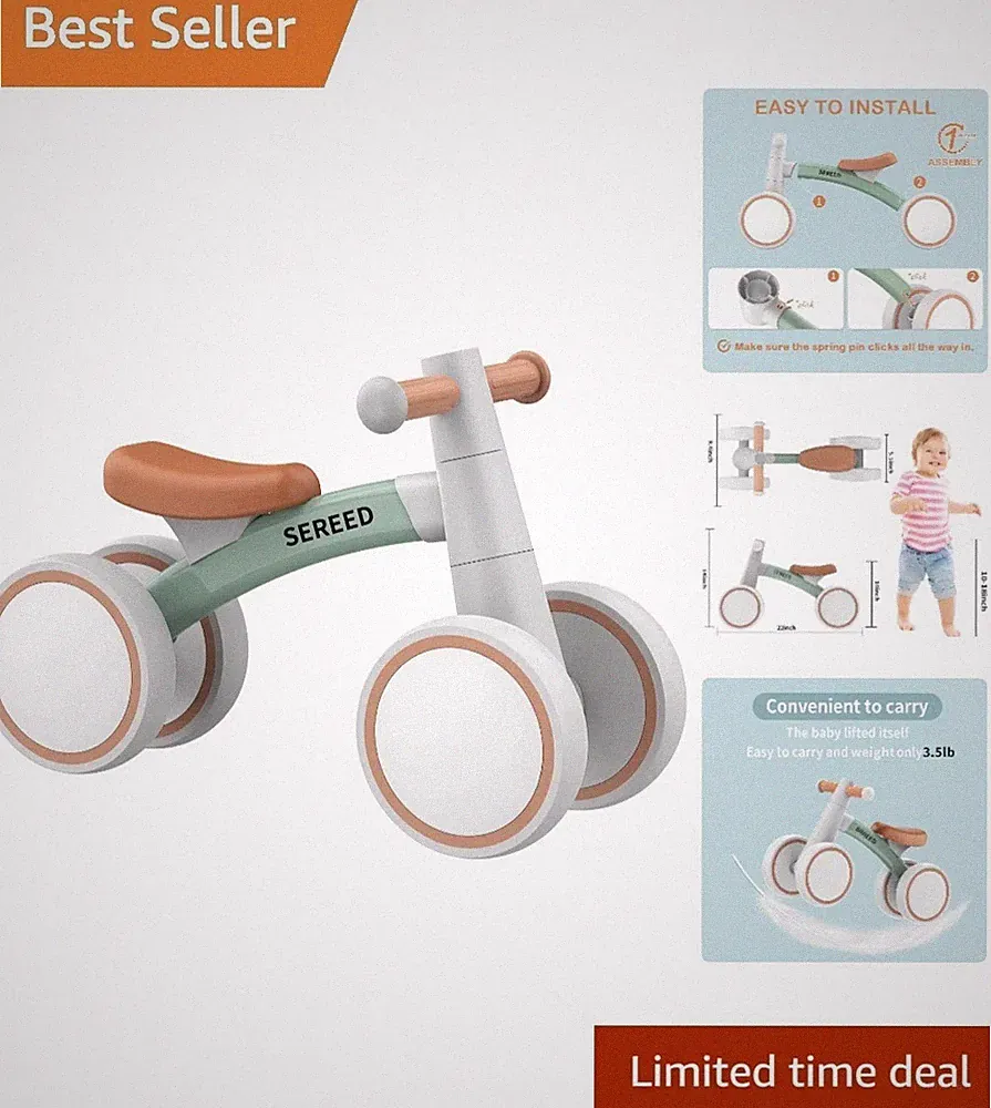 4-Wheel Toddler Balance Bike - Lightweight, Durable, and Perfect for Adventures!