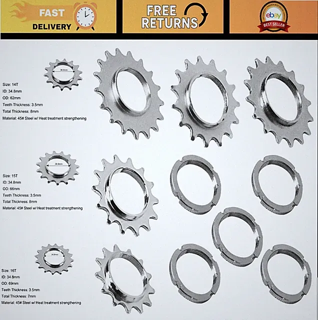 5 Sizes 13T-17T Single Speed Freewheels Fixed Gear Bike Sprocket Cog Set w/Lock