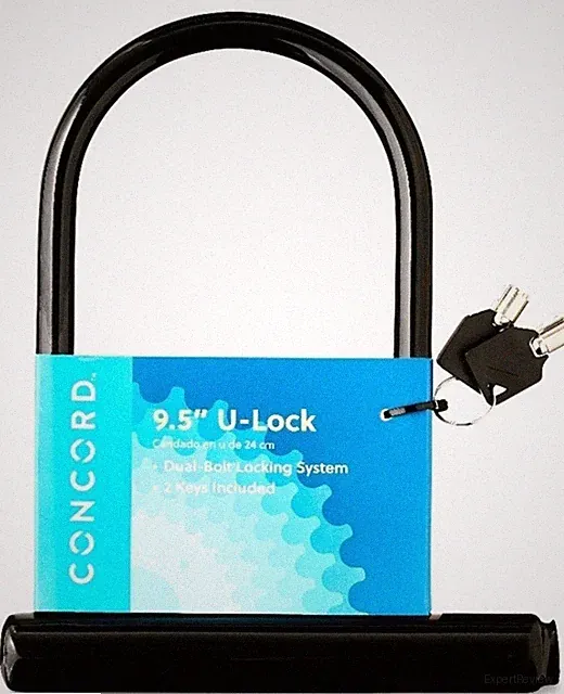 9.5" Bike D/U Lock Dual Bolt System with Keys Black Rubber Coating For Security
