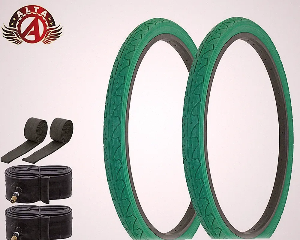 ALTA BICYCLE CRUISER DURABLE TIRE 26 x 1.95 GREEN CITY CAVALIER SLICK 6pc SET.