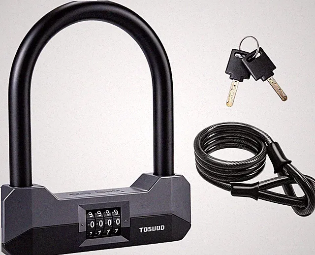 Bike Locks Heavy Duty Anti-Theft,Combo Bike U-Lock with 5FT Steel Cable, 4-Digit