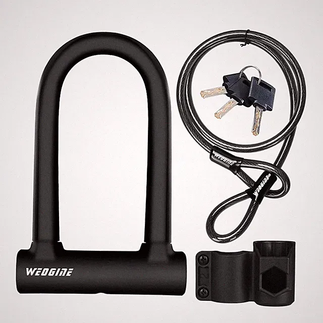 Bike U Lock with 5ft Security Cable 17mm Shackle, 3 Keys Black