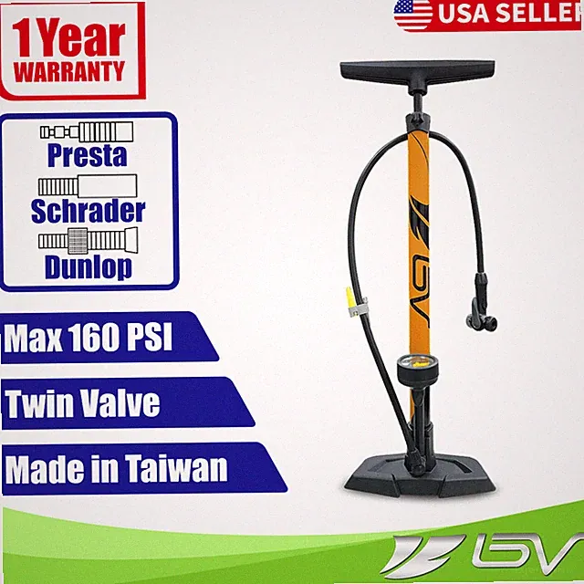BV Bike Pump Floor w/ Gauge 160PSI Tire Ball Air Inflator Presta Schrader Compat