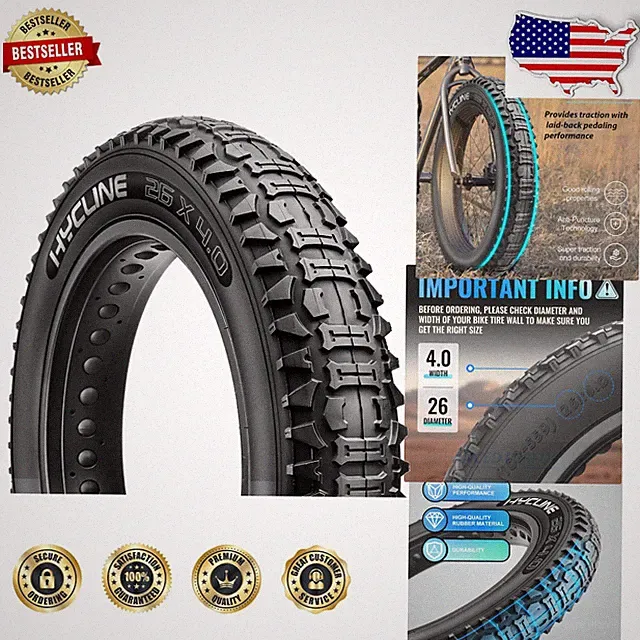 Durable 26x4.0 Electric Fat Bike Tire - All-Terrain, Street/Trail, Max 40 PSI