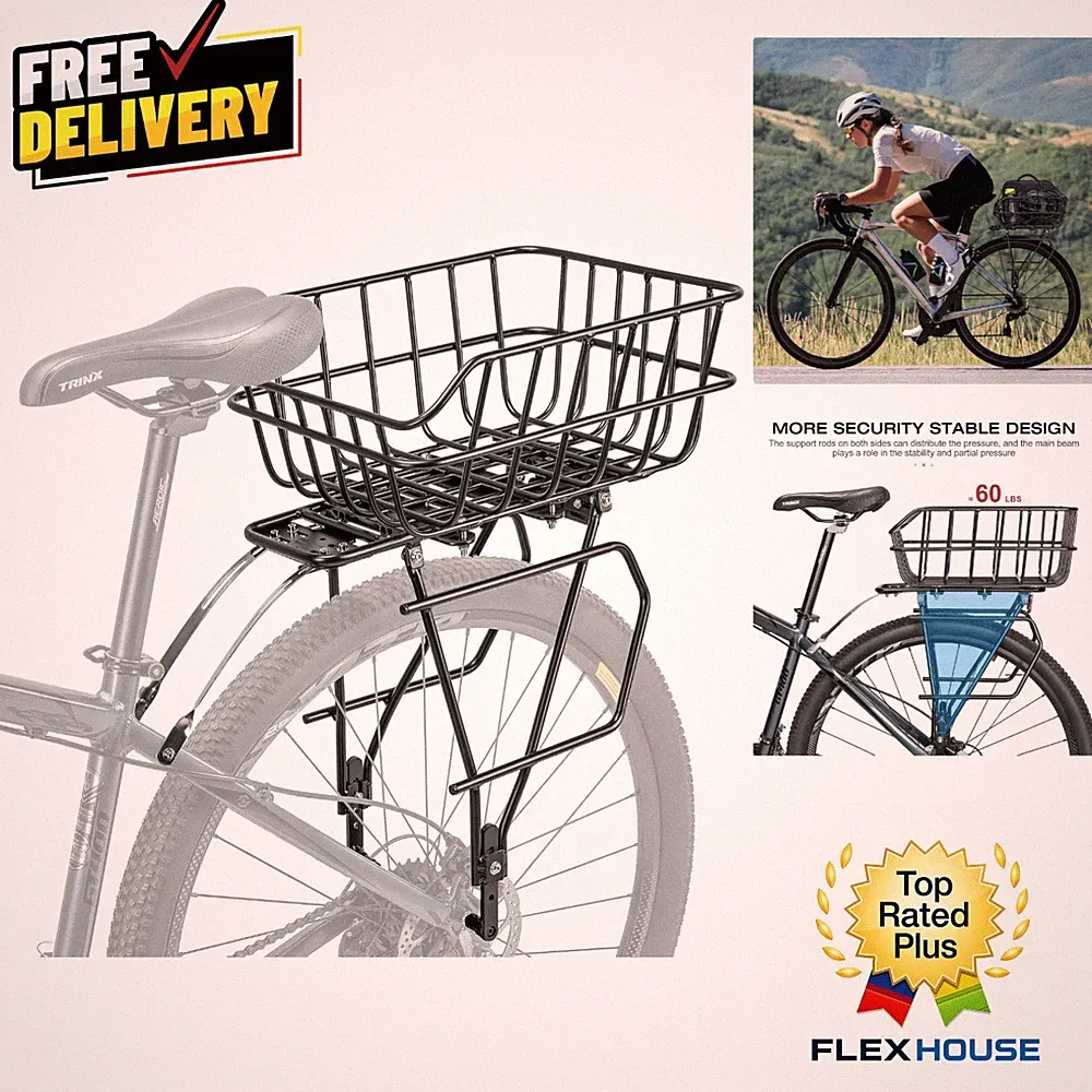 Durable Bike Touring Carrier Rack with Basket - Ideal for Adventure Enthusiasts