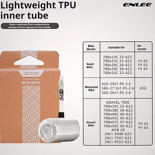 ENLEE Ultralight TPU MTB Bike Inner Tube 26-29inches Presta Valve 45mm Durable