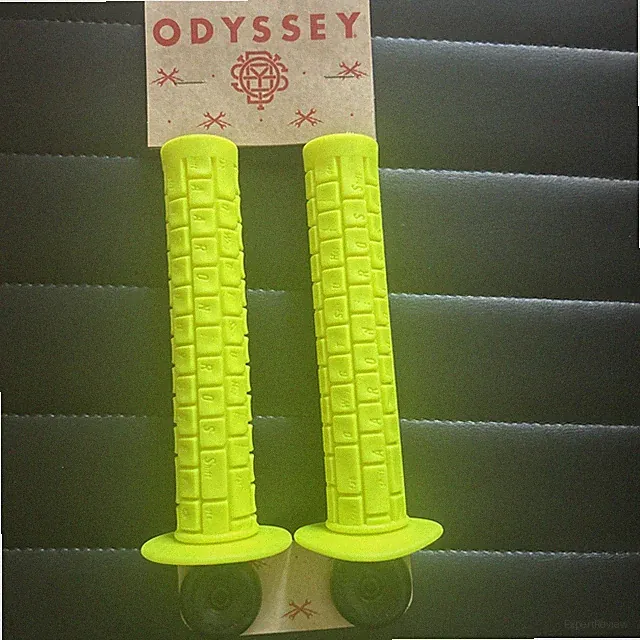 Odyssey Keyboard V1 Grips with Flange - FLO Yellow | Durable BMX Freestyle Bike