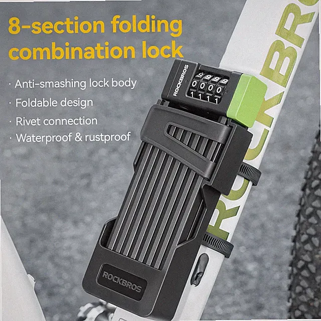 ROCKBROS Bike Folding Lock 47” w/Mount Heavy Duty Anti Theft 4-Digit Combination