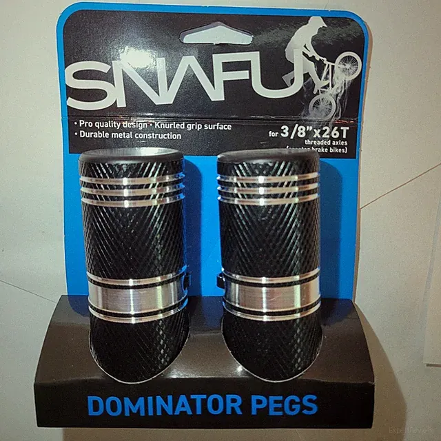 SNAFU Dominator BMX Bike Pegs 3/8" x 26T Threaded Axle Black Silver Knurled Grip