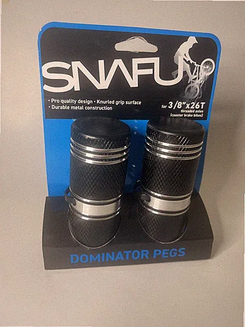 Snafu Dominator BMX Pegs 3/8"x26T Black Alloy Pair New in Package