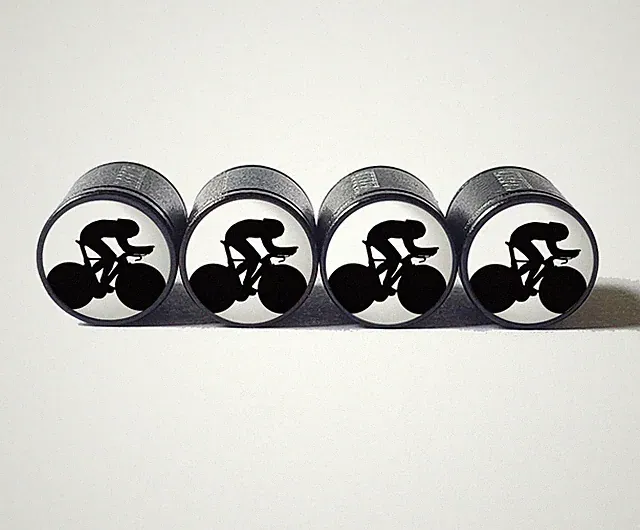 TT Time Trial Triathlon Bike Rider Tire Valve Caps - Black Aluminum - Set of 4